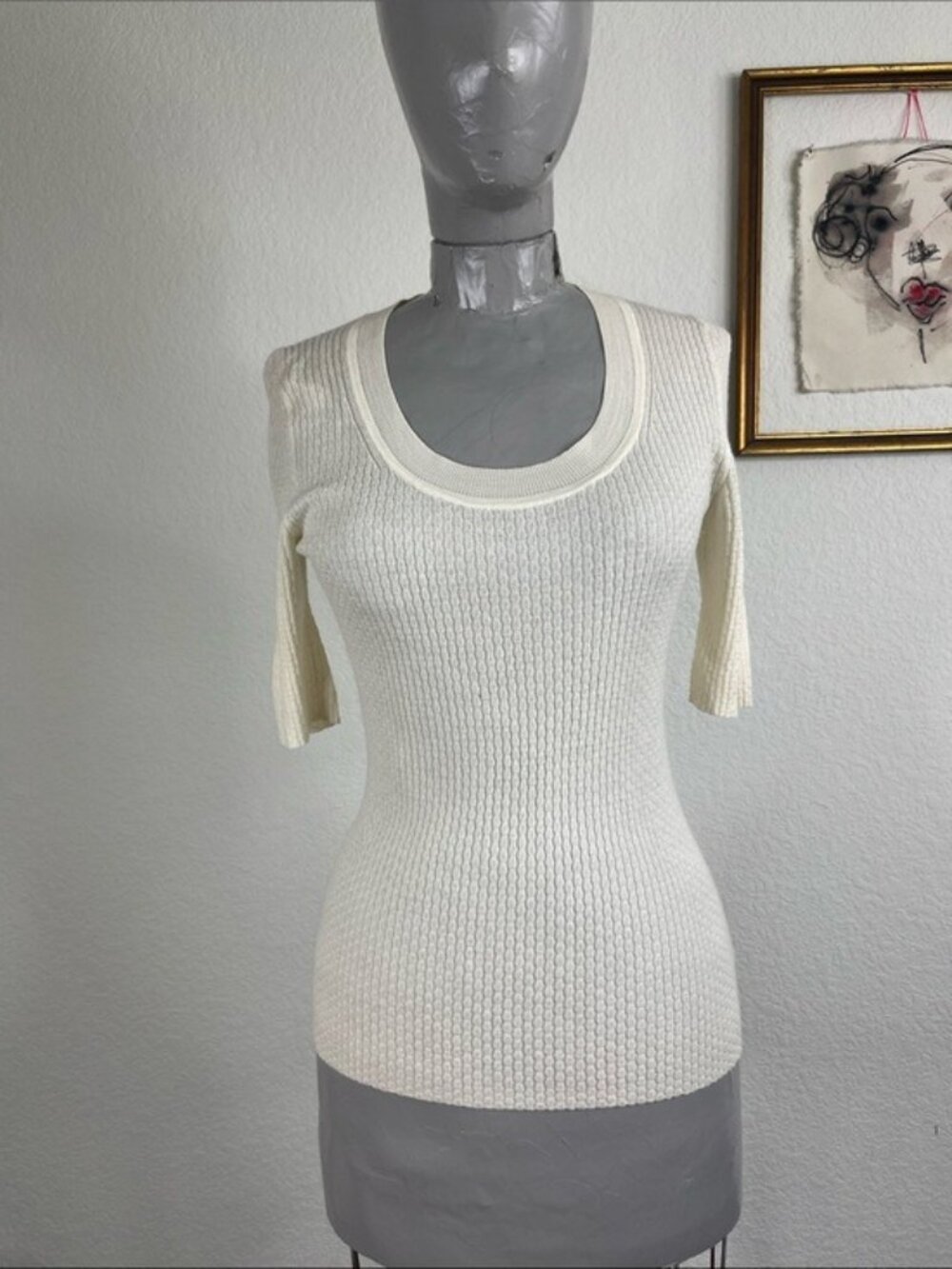Theory Open Scoop Neck Leenda Regal Wool Knit Elbow Sleeve
